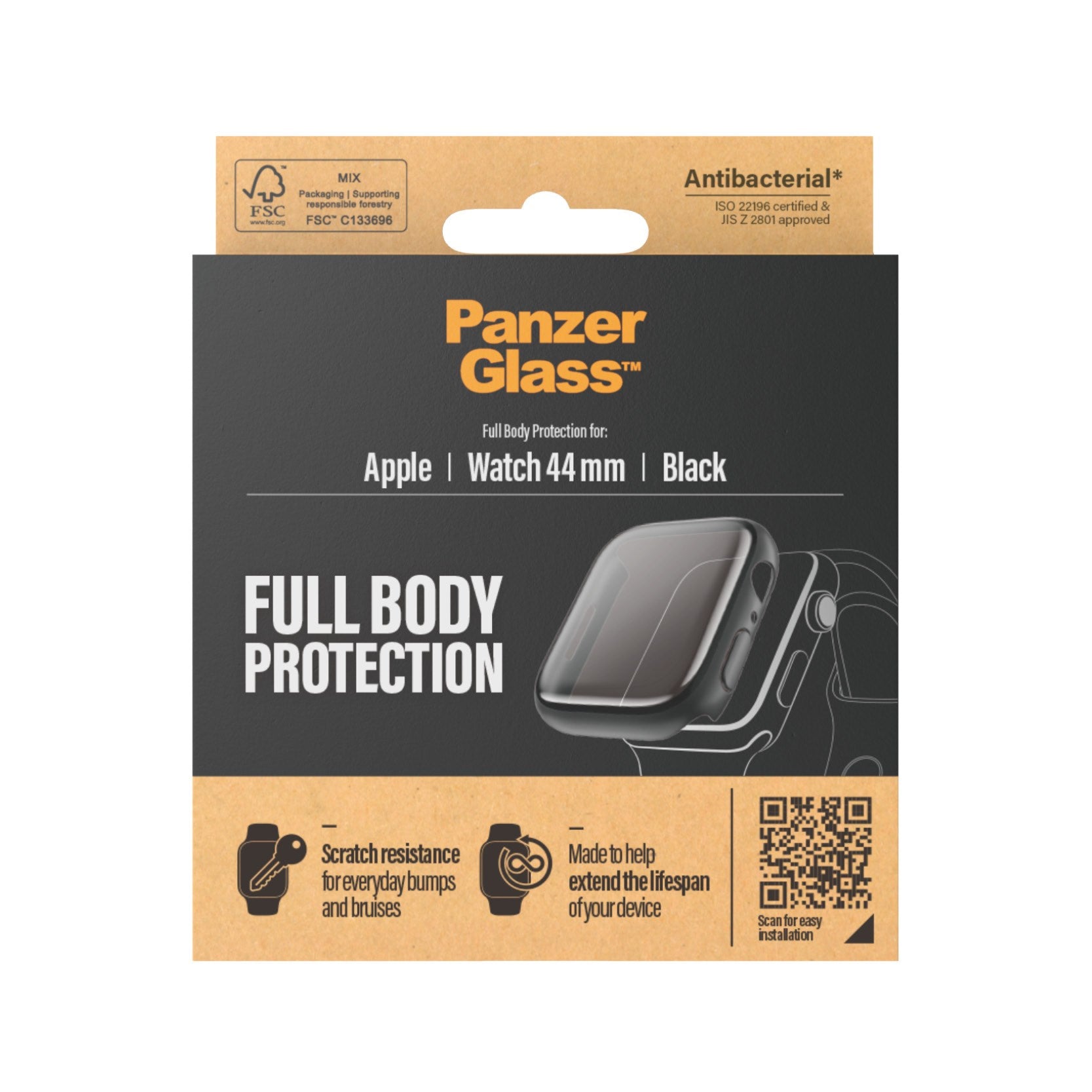 PanzerGlass® Screen Protector Full Body Black Apple Watch SE 3 | SE | 6 | 5 | 4 | 44mm